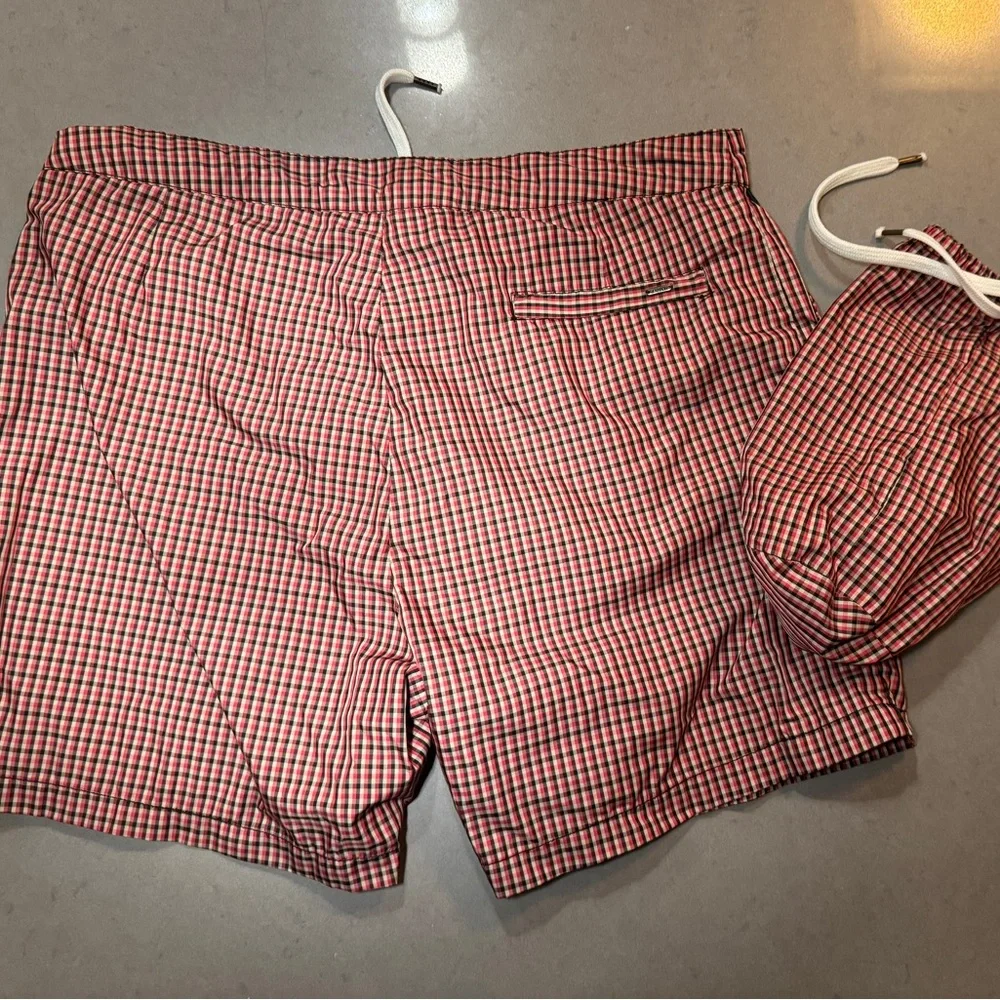 Scotch & Soda Men's Red Checkered Swim Shorts - Picture 2 of 3